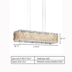 Extra Large Luxury Rectangle Crystal Pendant Chandelier for Living/Dining Room/Kitchen Island
