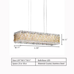 Extra Large Luxury Rectangle Crystal Pendant Chandelier for Living/Dining Room/Kitchen Island