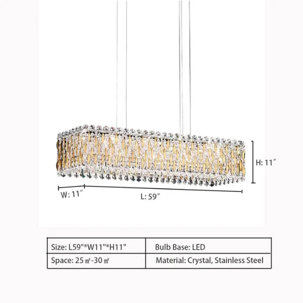 Extra Large Luxury Rectangle Crystal Pendant Chandelier for Living/Dining Room/Kitchen Island