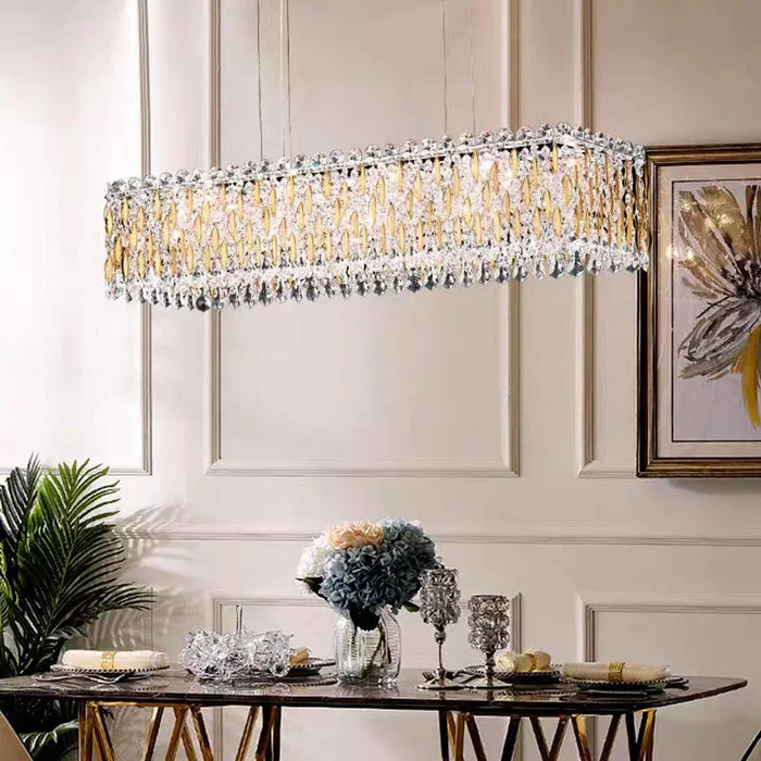 Extra Large Luxury Rectangle Crystal Pendant Chandelier for Living/Dining Room/Kitchen Island