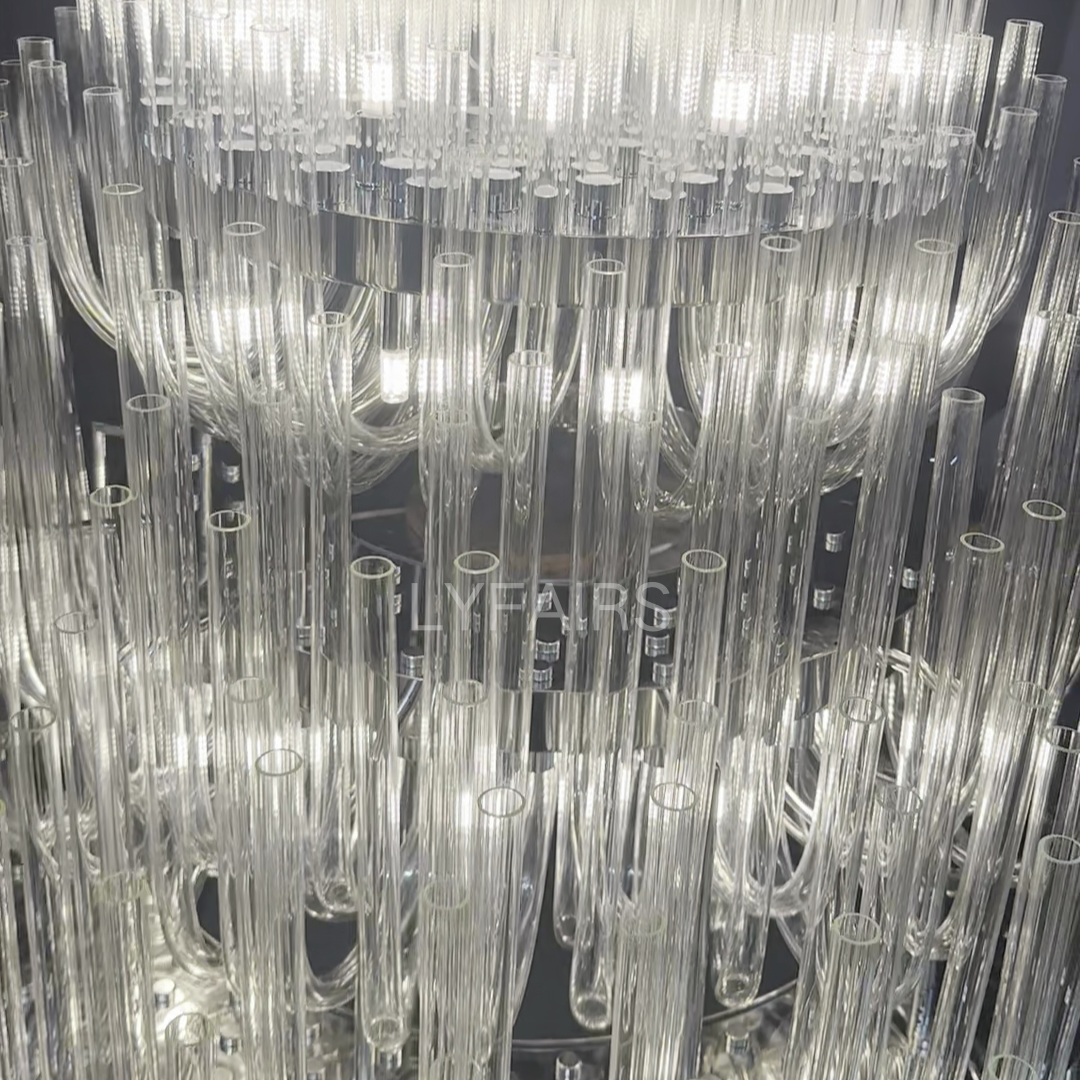 Extra Large Modern Tiers Clear Glass Tubes Chandelier for Living Room/Hotel Lobby