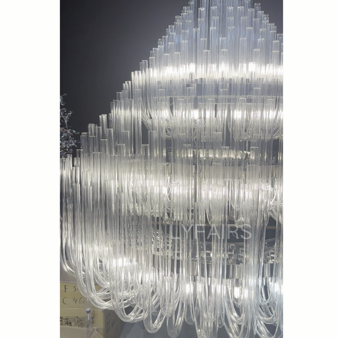 Extra Large Modern Tiers Clear Glass Tubes Chandelier for Living Room/Hotel Lobby
