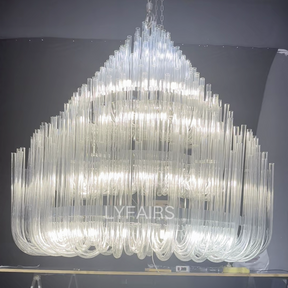 Extra Large Modern Tiers Clear Glass Tubes Chandelier for Living Room/Hotel Lobby