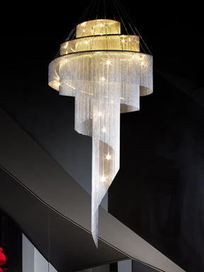 Extra Large Multi-layered Post-Modern Luxury Metal Chains Chandelier for High-ceiling Room