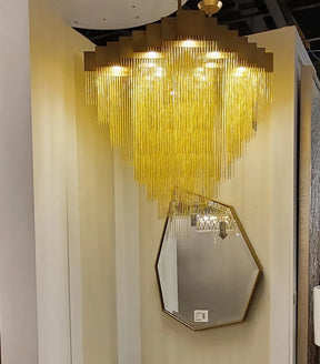 Extra Large Multi-tier Aluminum Tassel Chain Art Chandelier for Villa/Stairs/Foyer/Living Room