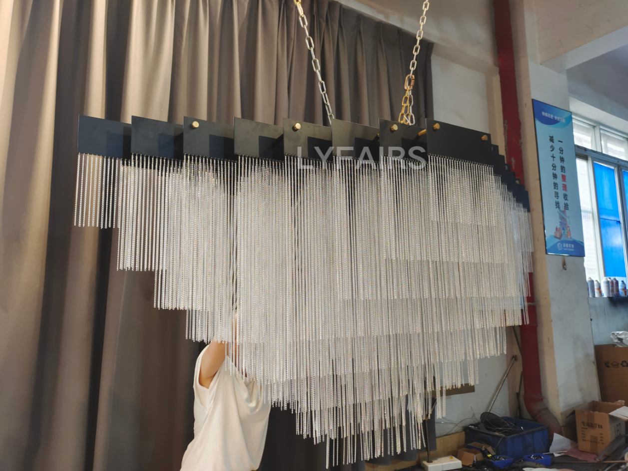 Extra Large Multi-tier Aluminum Tassel Chain Art Chandelier for Villa/Stairs/Foyer/Living Room