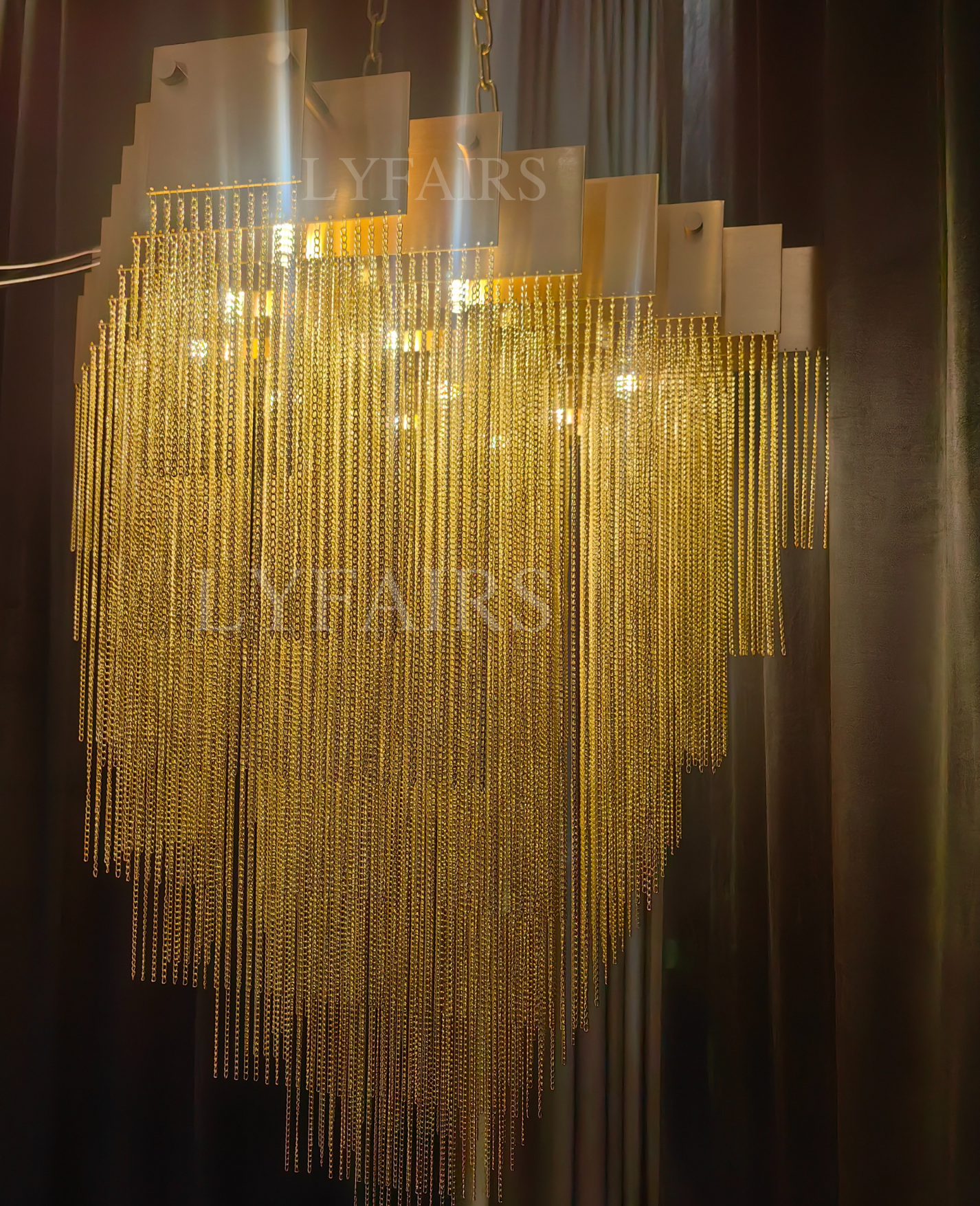 Extra Large Multi-tier Aluminum Tassel Chain Art Chandelier for Villa/Stairs/Foyer/Living Room