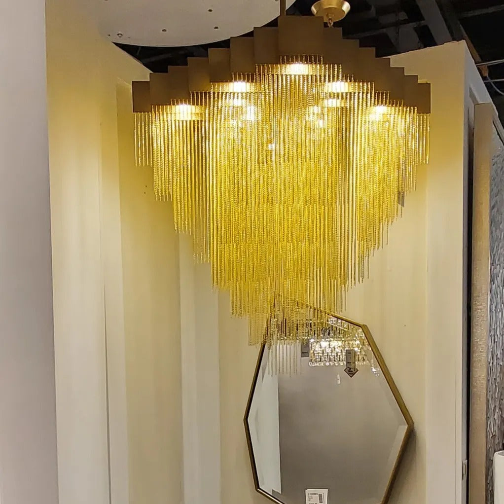 Extra Large Multi-tier Aluminum Tassel Chain Art Chandelier for Villa/Stairs/Foyer/Living Room