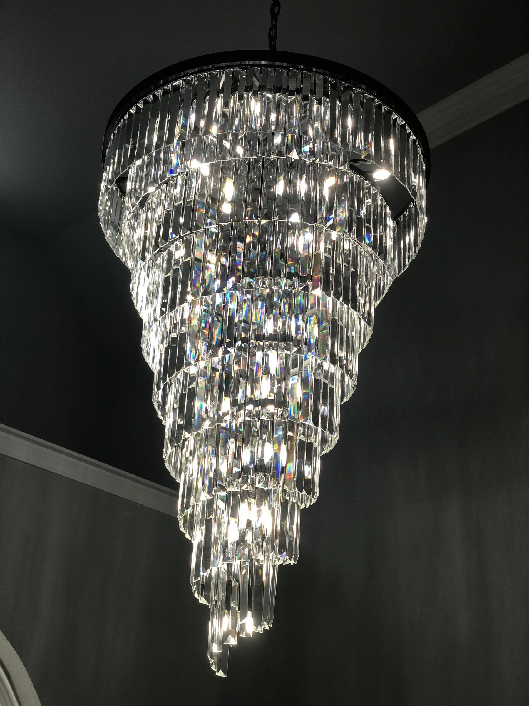 Extra Large Multi-Tiered Spiral Crystal Chandelier In Black Finish-Chandeliers-Merlin Lamps-D19.7"*H25.6"-Black-Warm Light-merlinlamps