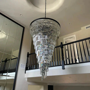 Extra Large Multi-Tiered Spiral Crystal Chandelier In Black Finish-Chandeliers-Merlin Lamps-D19.7"*H25.6"-Black-Warm Light-merlinlamps