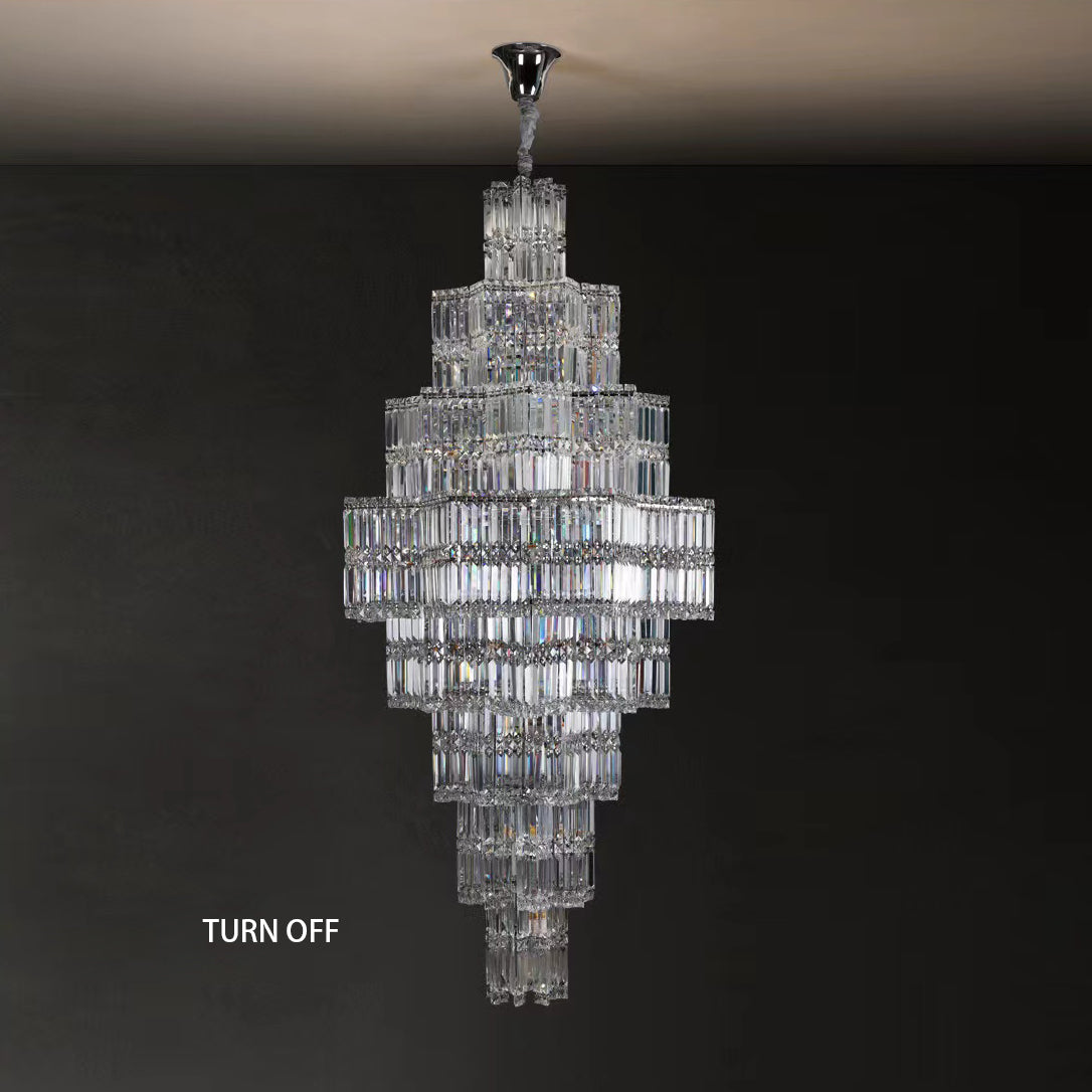 Extra Large Plaza Hall  Multi-Tier Crystal Chandelier Foyer Living Room Staircase Ceiling Lighting Fixture  In Chrome/ Silver Finish