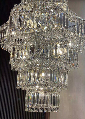 Extra Large Plaza Hall  Multi-Tier Crystal Chandelier Foyer Living Room Staircase Ceiling Lighting Fixture  In Chrome/ Silver Finish