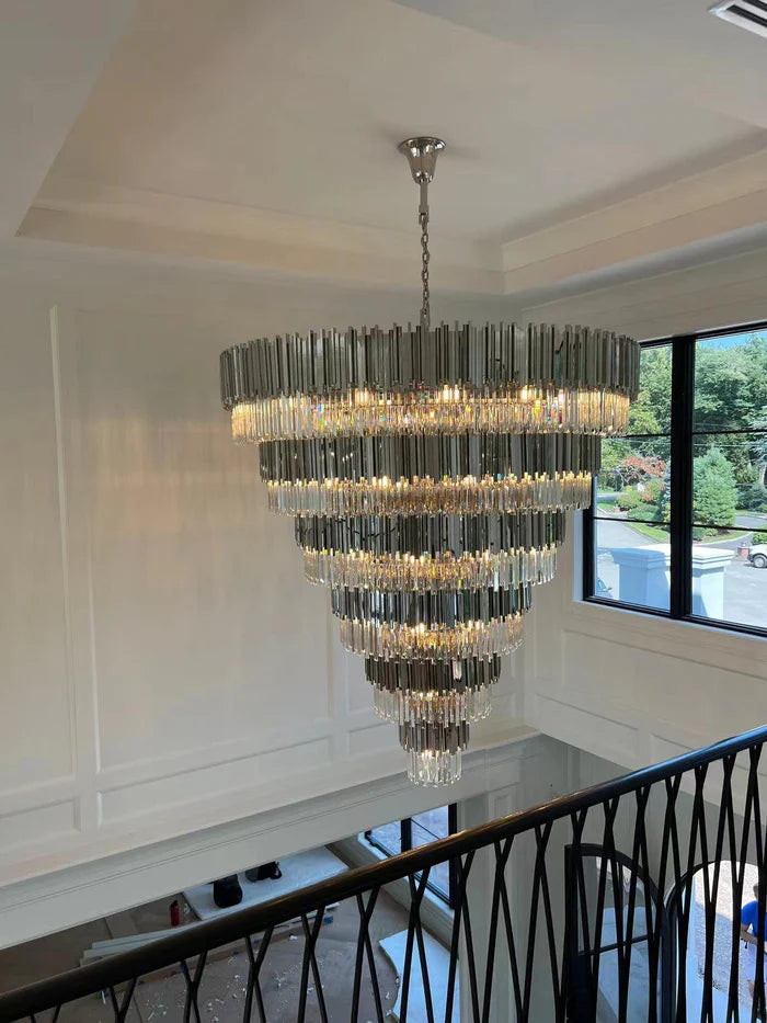 Extra Large Round Cone Tiered Crystal Chandelier for Foyer/Enterway/Living Room