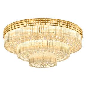 Extra Large Three Layers Round Luxury Flush Mounted Crystal Chandelier for Living Room