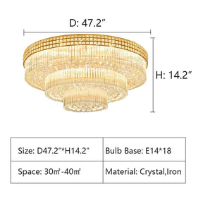 Extra Large Three Layers Round Luxury Flush Mounted Crystal Chandelier for Living Room