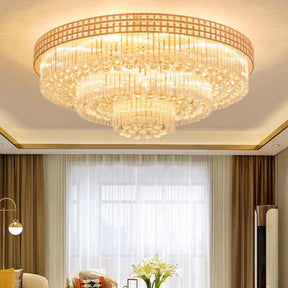 Extra Large Three Layers Round Luxury Flush Mounted Crystal Chandelier for Living Room