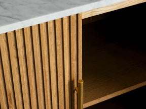 Reeded Wood Credenza With Marble Or Bluestone Top