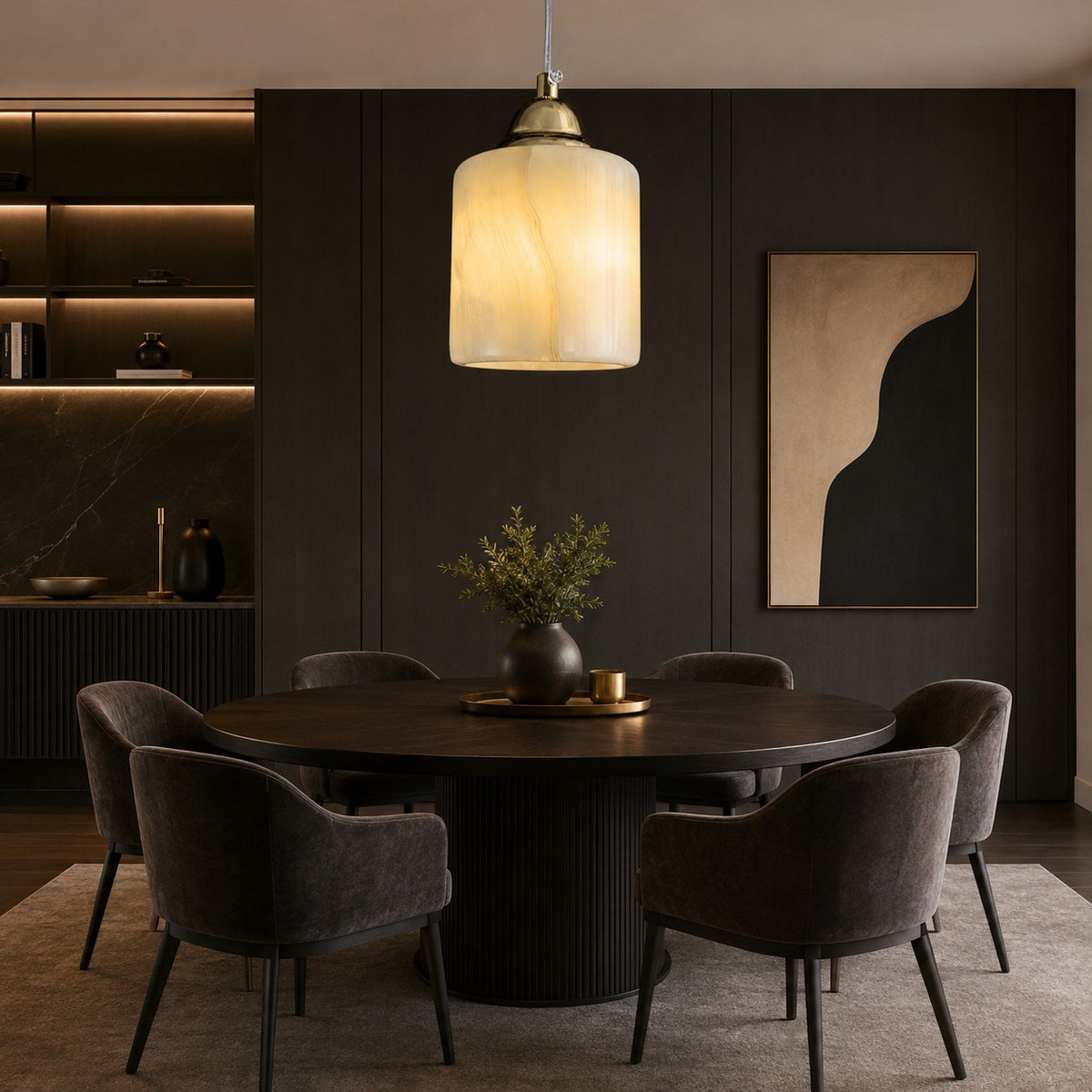 Modern Sculptural Jade Stone Pendant Light – Set of 3