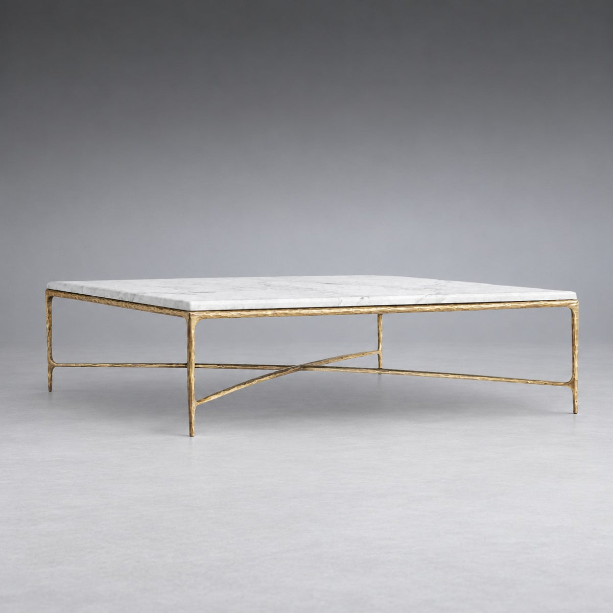 Square Hammered Metal and Marble Coffee Table