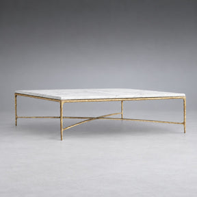 Square Hammered Metal and Marble Coffee Table