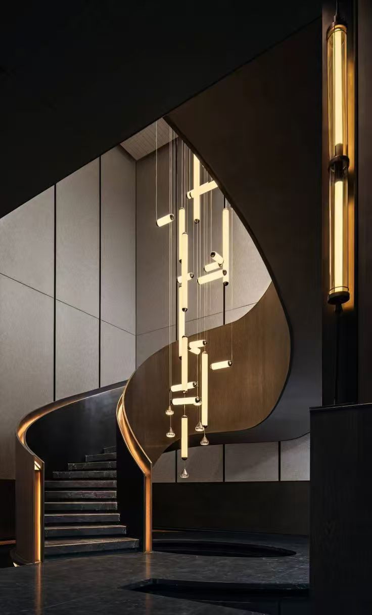 Modern Sculptural Staggered Multi‑Orientation Tubular Atrium Pendant Light