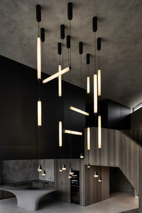 Modern Sculptural Staggered Multi‑Orientation Tubular Atrium Pendant Light