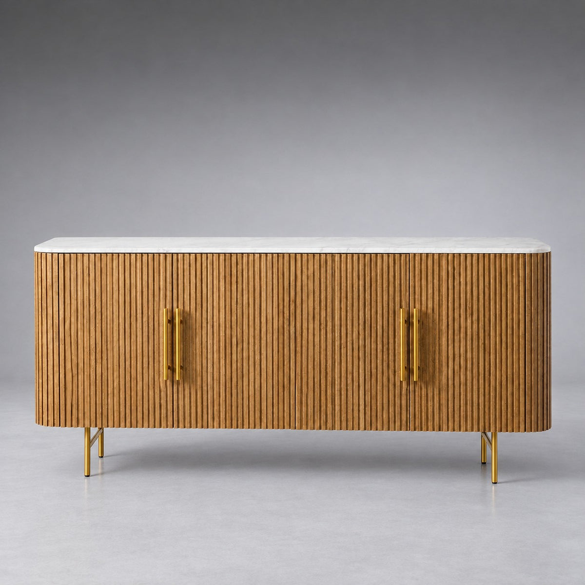 Reeded Wood Credenza With Marble Or Bluestone Top