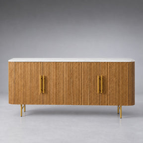 Reeded Wood Credenza With Marble Or Bluestone Top