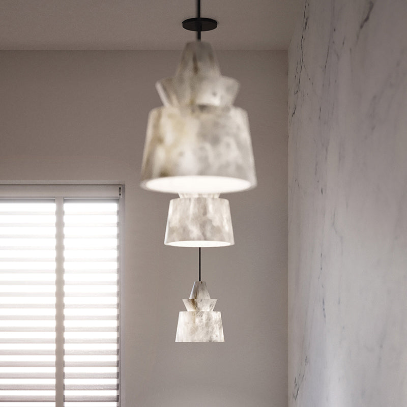 Flo Alabaster Pendant Light Beside Coffee Table
