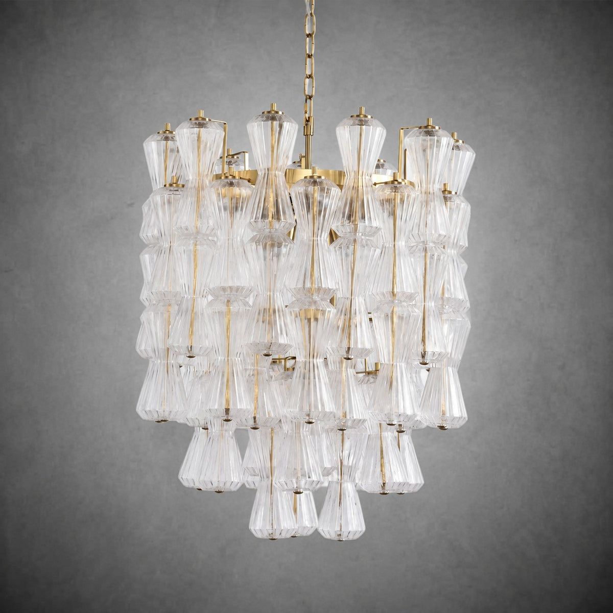 Florenzia Chandelier Ribbed Glass Cascade Gold