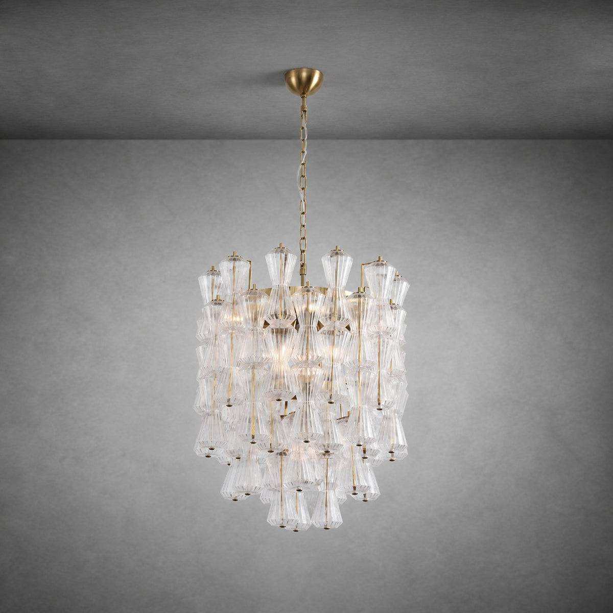 Florenzia Chandelier Ribbed Glass Cascade Gold