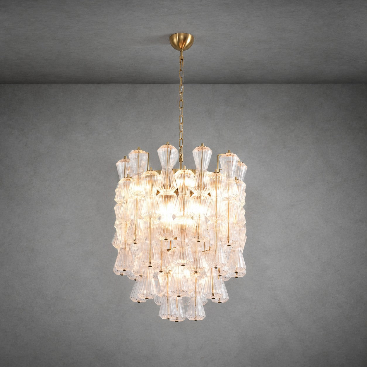 Florenzia Chandelier Ribbed Glass Cascade Gold