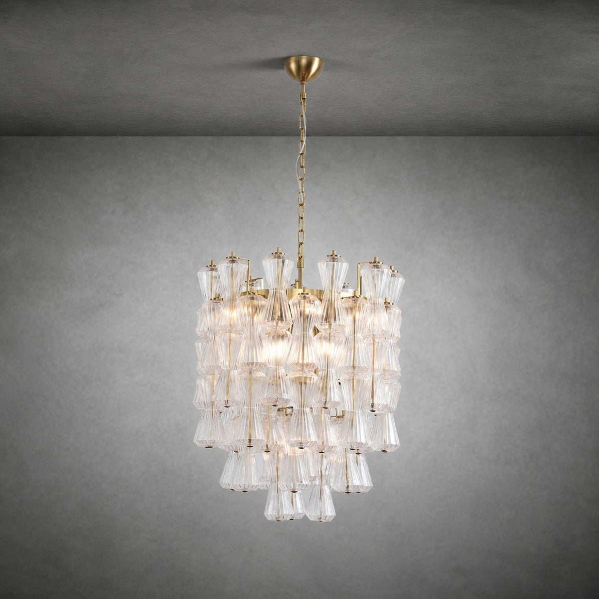 Florenzia Chandelier Ribbed Glass Cascade Gold