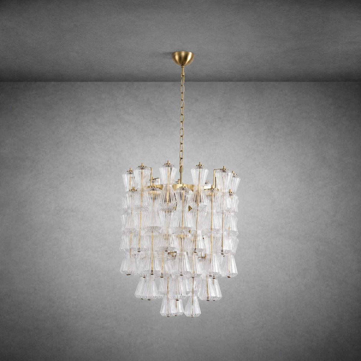 Florenzia Chandelier Ribbed Glass Cascade Gold
