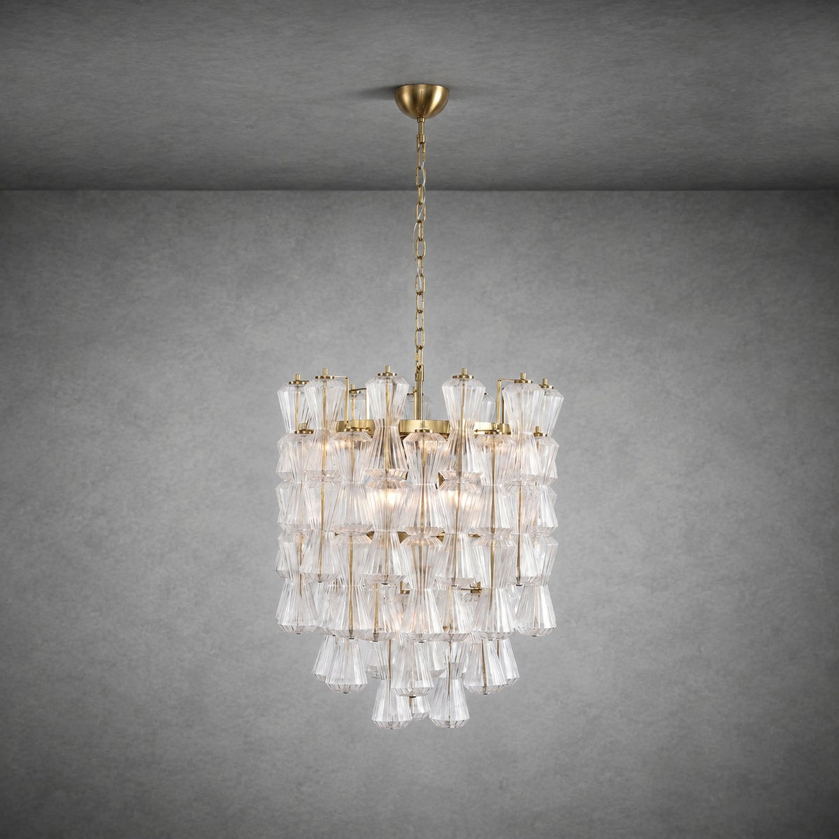 Florenzia Chandelier Ribbed Glass Cascade Gold