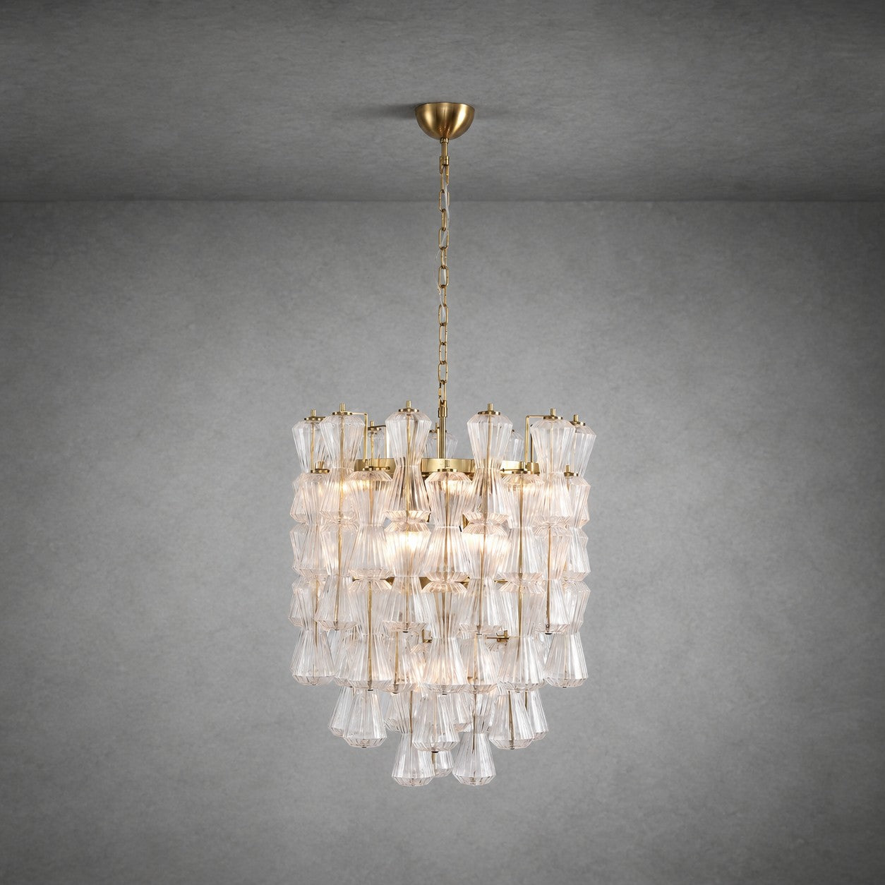 Florenzia Chandelier Ribbed Glass Cascade Gold