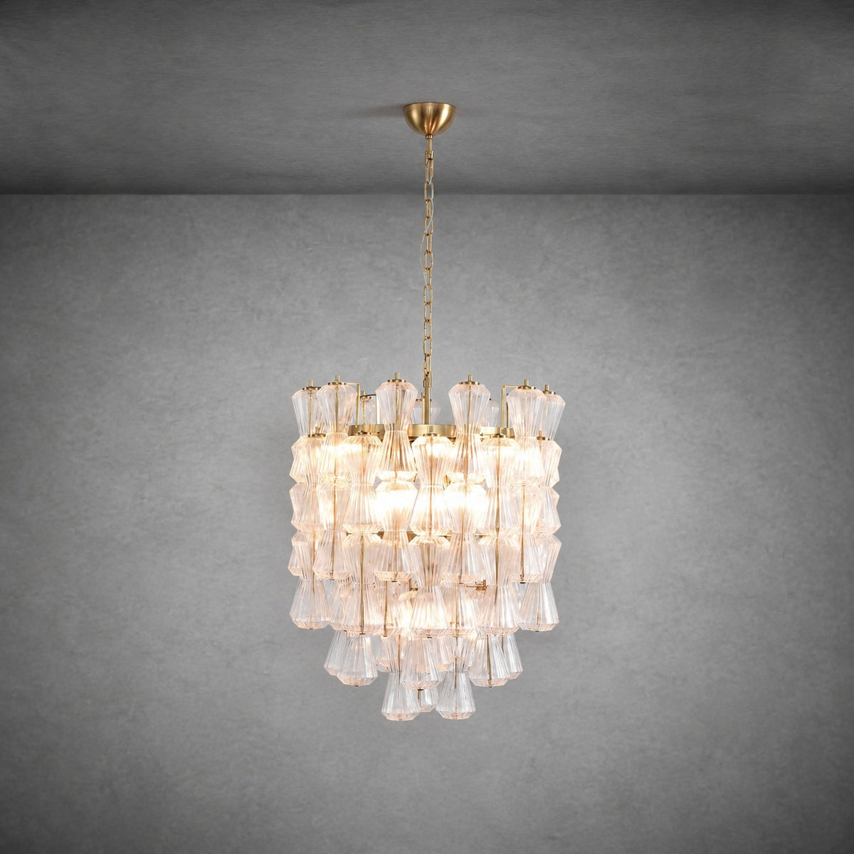 Florenzia Chandelier Ribbed Glass Cascade Gold