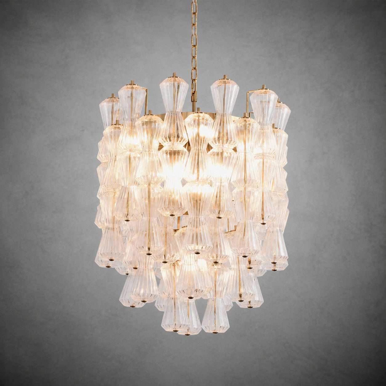Florenzia Chandelier Ribbed Glass Cascade Gold