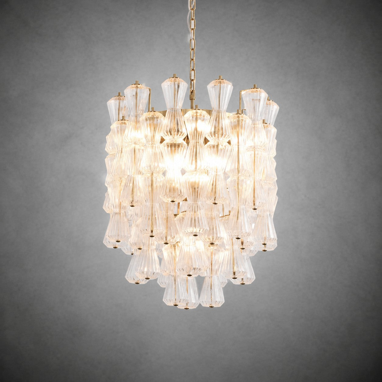 Florenzia Chandelier Ribbed Glass Cascade Gold