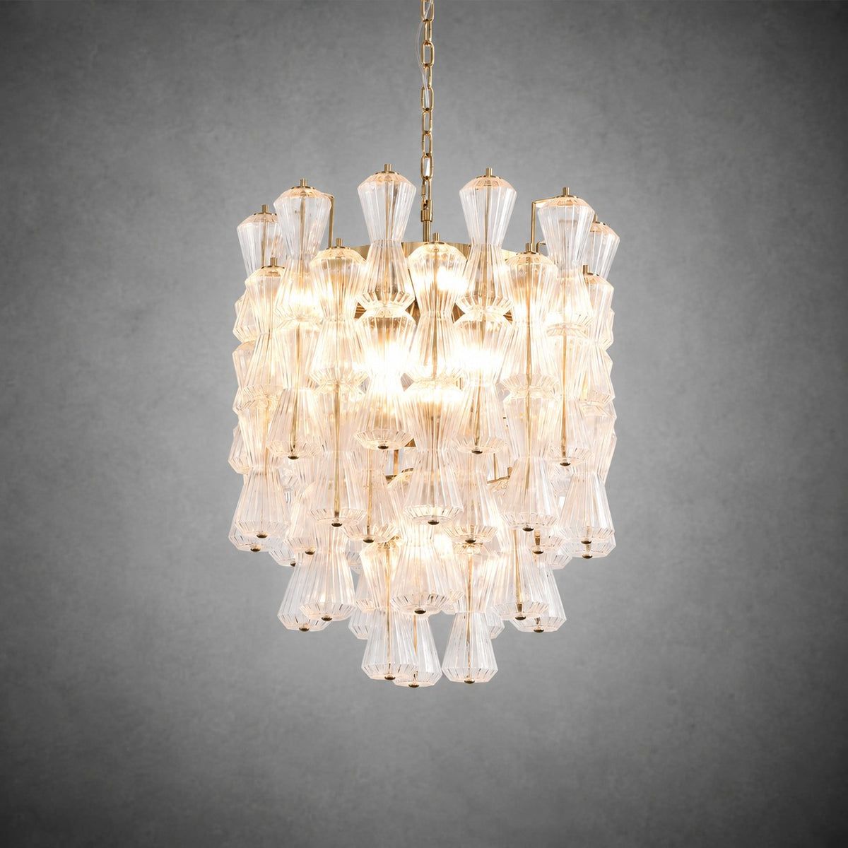 Florenzia Chandelier Ribbed Glass Cascade Gold