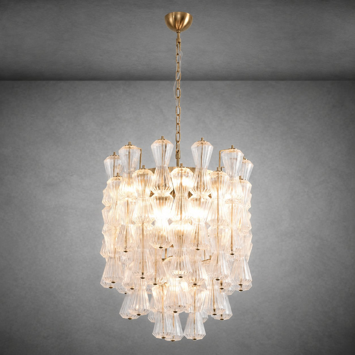 Florenzia Chandelier Ribbed Glass Cascade Gold