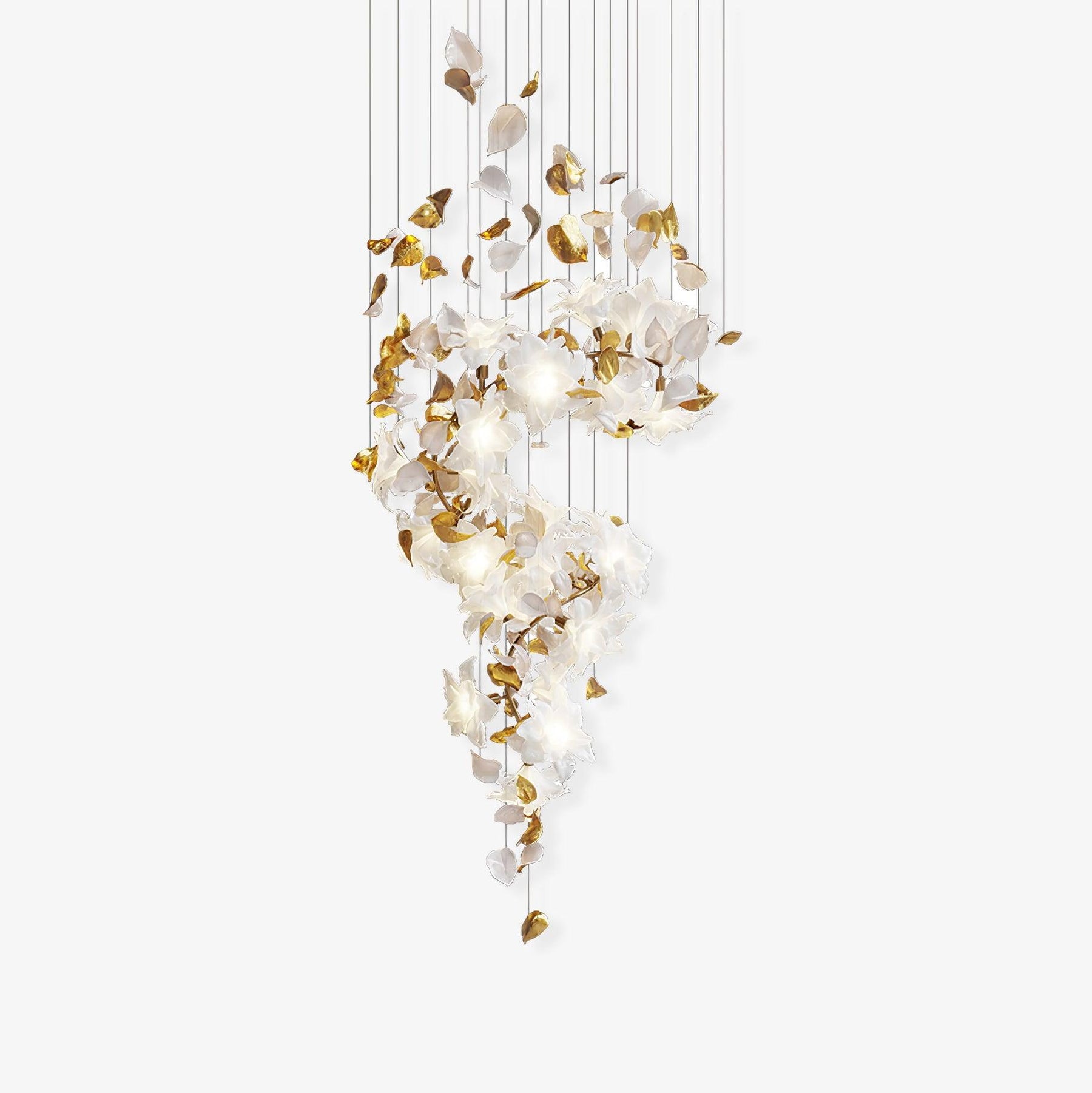 Flying Flowers Fluttering Chandelier - Model A ∅ 31.5″ x H 70.1″ / Dia 80cm x H 180cmBrass & WhiteBlushlighting