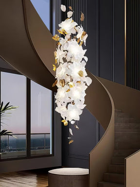 Flying Flowers Fluttering Chandelier - Model A ∅ 31.5″ x H 70.1″ / Dia 80cm x H 180cmBrass & WhiteBlushlighting