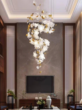 Flying Flowers Fluttering Chandelier - Model A ∅ 31.5″ x H 70.1″ / Dia 80cm x H 180cmBrass & WhiteBlushlighting