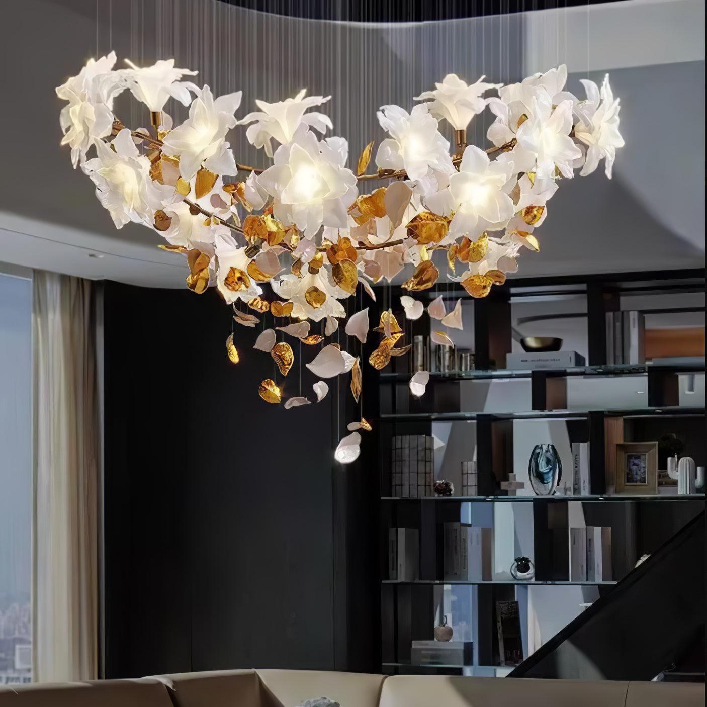 Flying Flowers Fluttering Chandelier - Model A ∅ 31.5″ x H 70.1″ / Dia 80cm x H 180cmBrass & WhiteBlushlighting