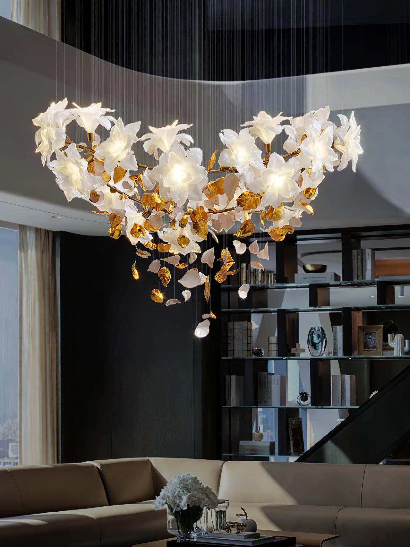 Flying Flowers Fluttering Chandelier - Model A ∅ 31.5″ x H 70.1″ / Dia 80cm x H 180cmBrass & WhiteBlushlighting