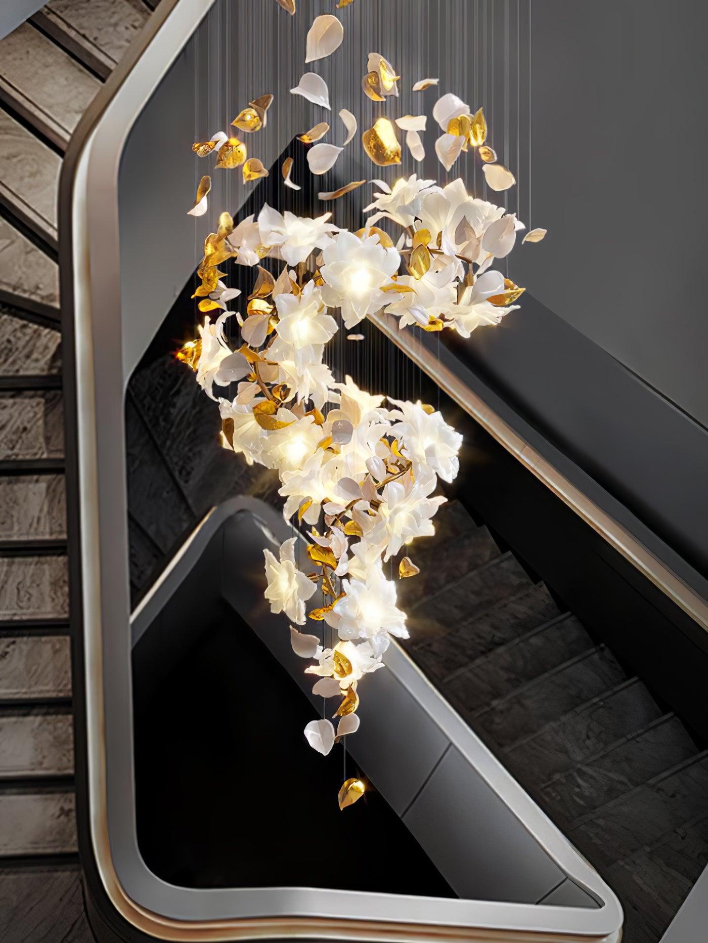 Flying Flowers Fluttering Chandelier - Model A ∅ 31.5″ x H 70.1″ / Dia 80cm x H 180cmBrass & WhiteBlushlighting