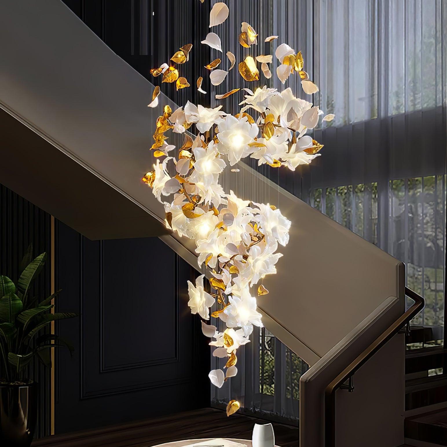 Flying Flowers Fluttering Chandelier - Model A ∅ 31.5″ x H 70.1″ / Dia 80cm x H 180cmBrass & WhiteBlushlighting