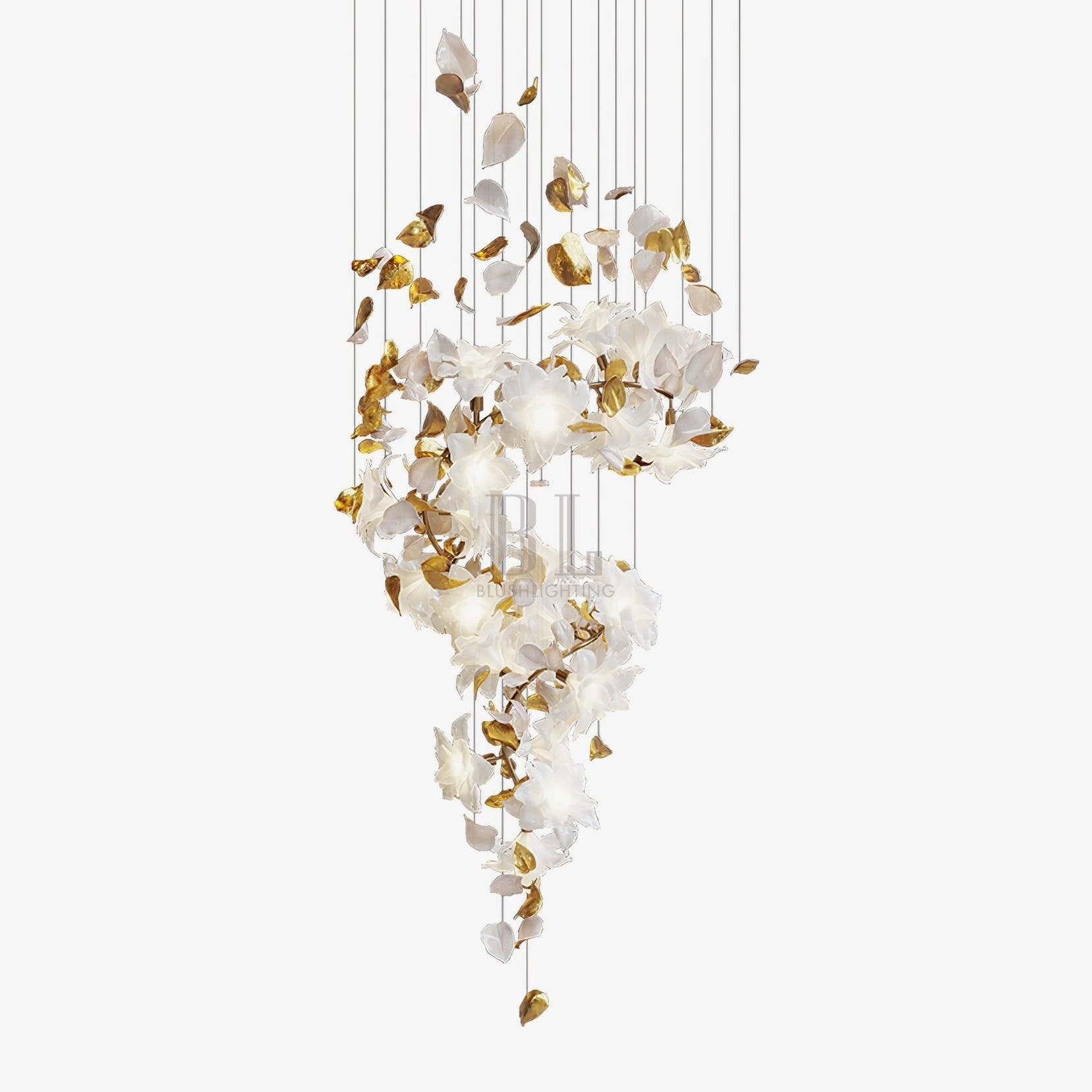 Flying Flowers Fluttering Chandelier - Model A ∅ 31.5″ x H 70.1″ / Dia 80cm x H 180cmBrass & WhiteBlushlighting