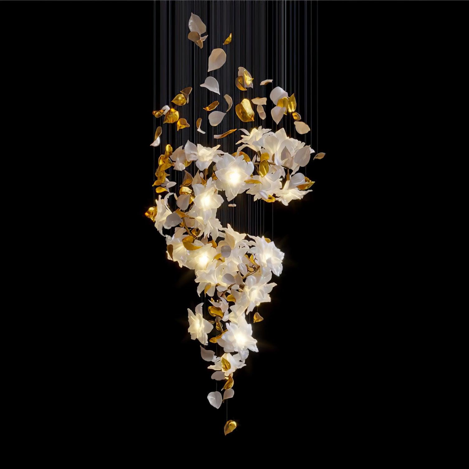 Flying Flowers Fluttering Chandelier - Model A ∅ 31.5″ x H 70.1″ / Dia 80cm x H 180cmBrass & WhiteBlushlighting